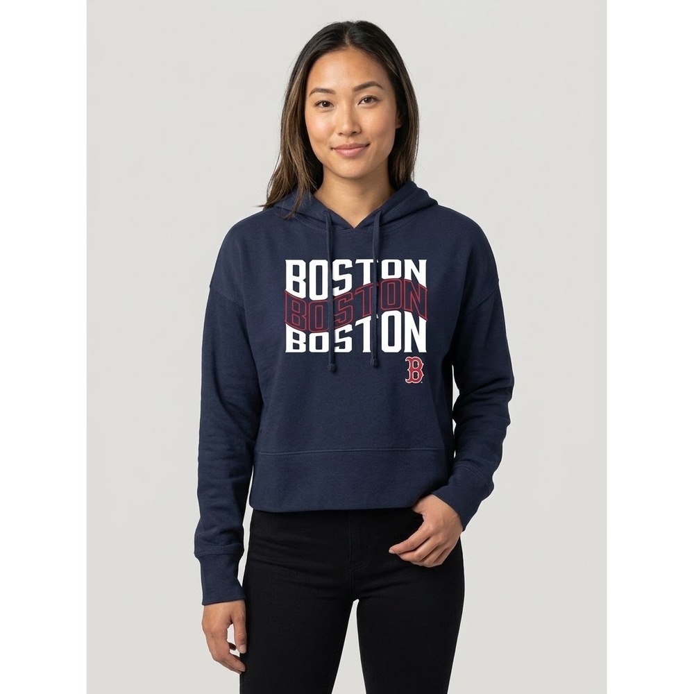 MLB Boston Red Sox Womens Navy Cropped Hoodie Concepts Sport Large NWT